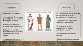 Que eran los patricios y los plebeyos en la sociedad romana