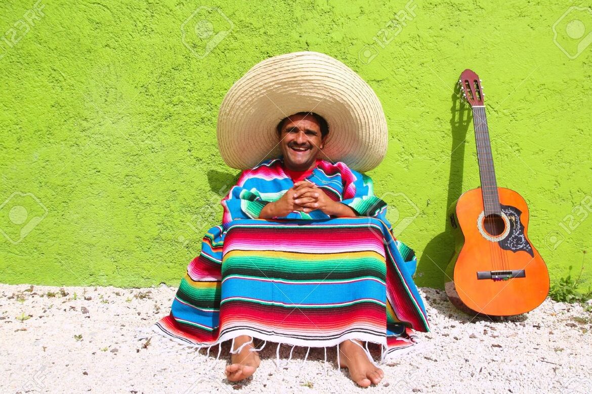 una imagen de una guitarra y un poncho tradicional